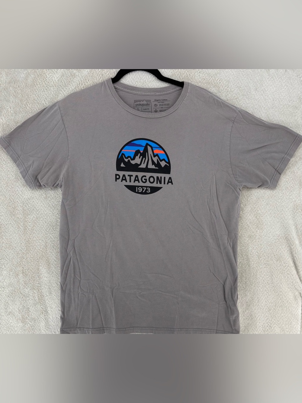 Patagonia 1973 Organic Cotton Graphic T-Shirt Gray Men's Large Slim Fit Logo Tee